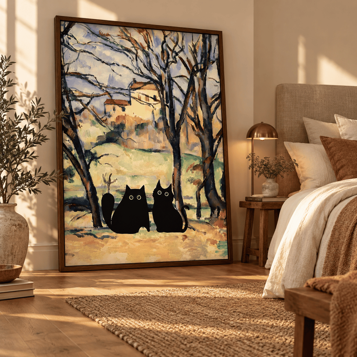 Black Cat Companions In The Orchard Canvas Print