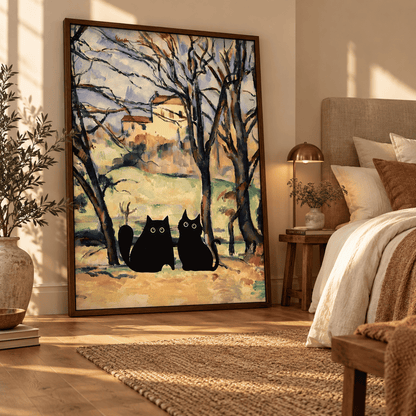 Black Cat Companions In The Orchard Canvas Print