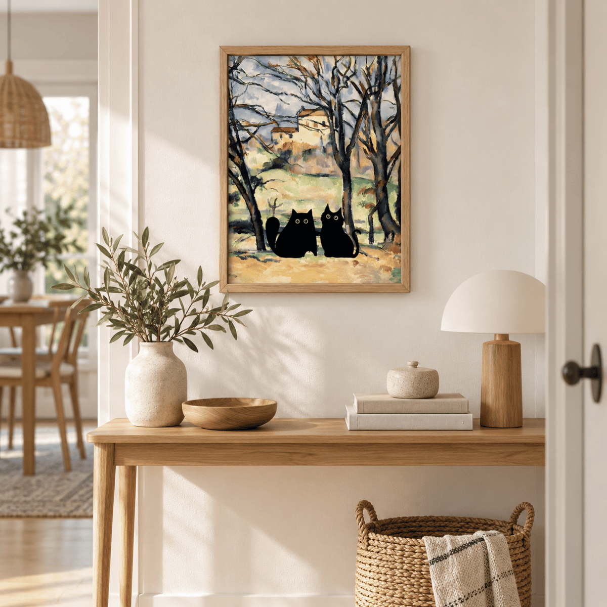 Black Cat Companions In The Orchard Canvas Print
