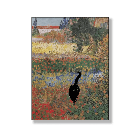 Black Cat In The Painted Garden Canvas Print
