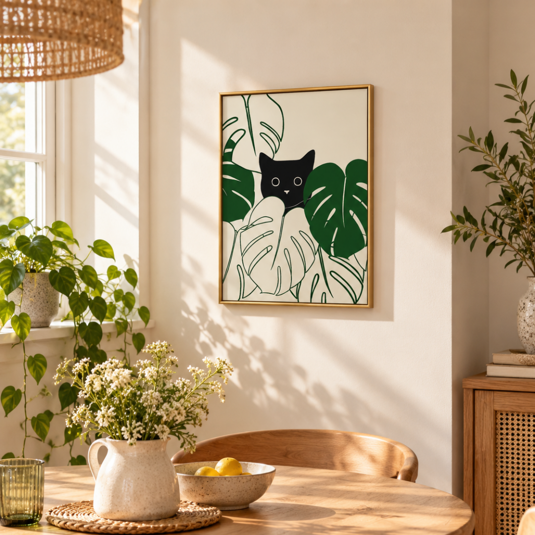 Monstera Hideaway Cat Canvas Print