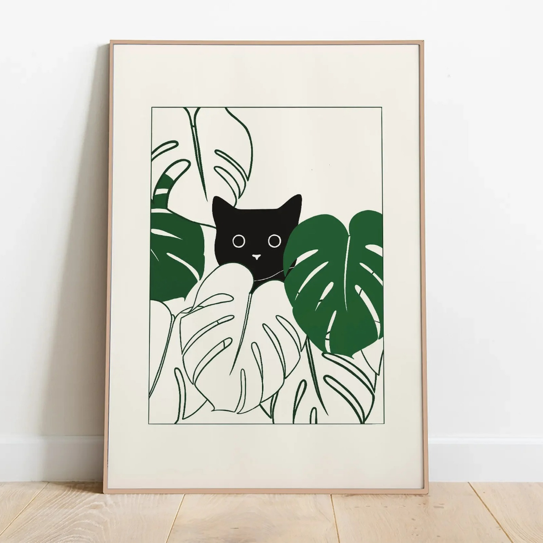 Monstera Hideaway Cat Canvas Print
