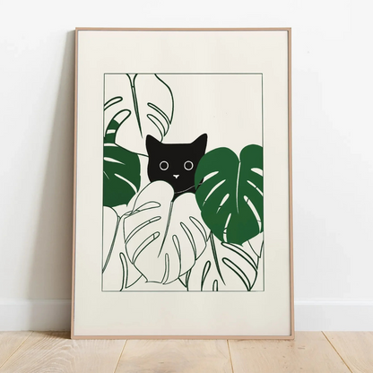 Monstera Hideaway Cat Canvas Print