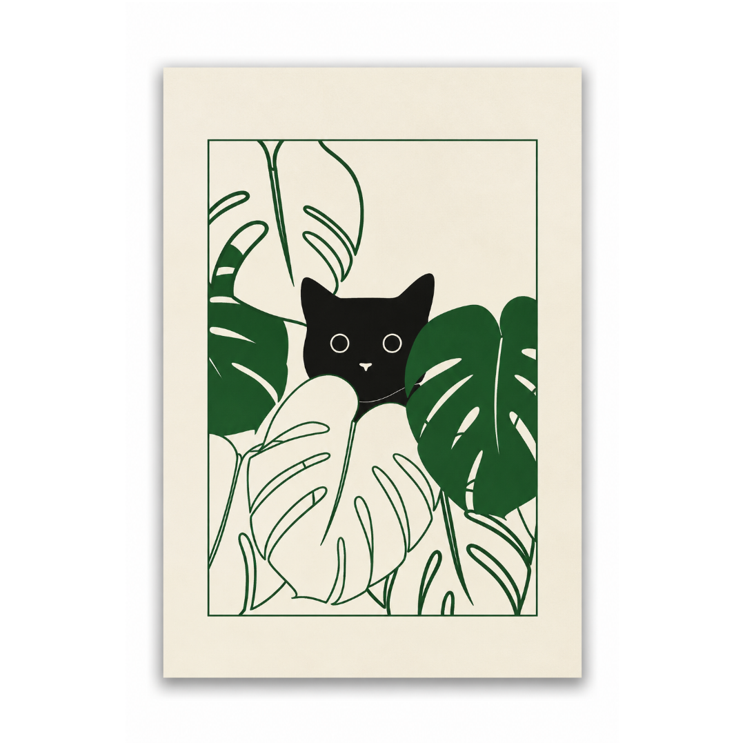 Monstera Hideaway Cat Canvas Print