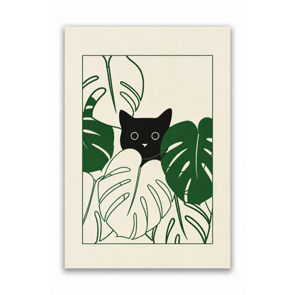 Monstera Hideaway Cat Canvas Print