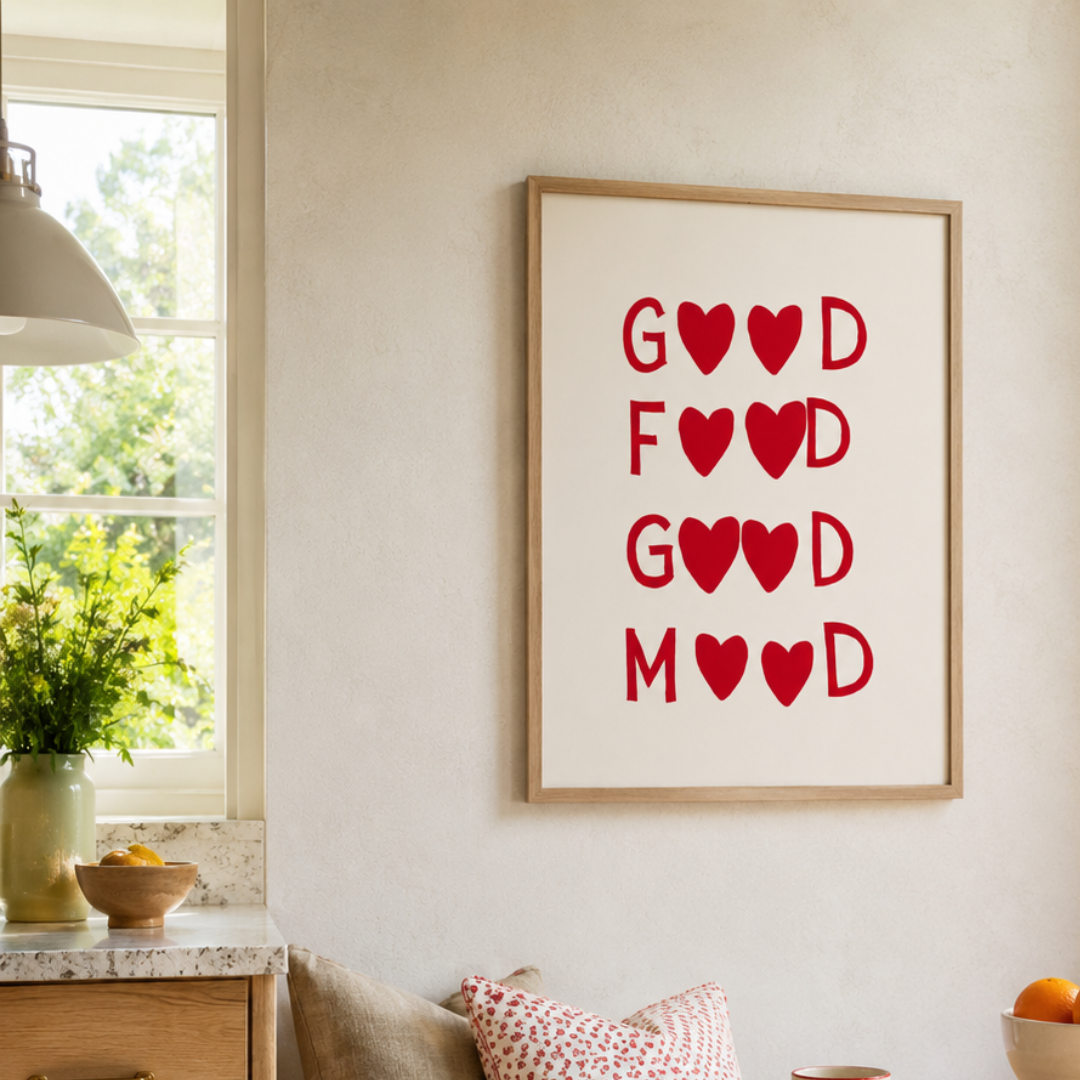 Good Food Good Mood Heart Typography Canvas Print