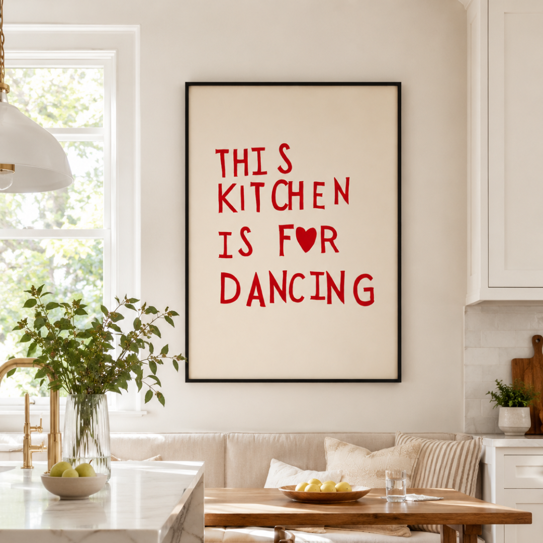Minimalist Heart "This Kitchen Is For Dancing" Quote Print