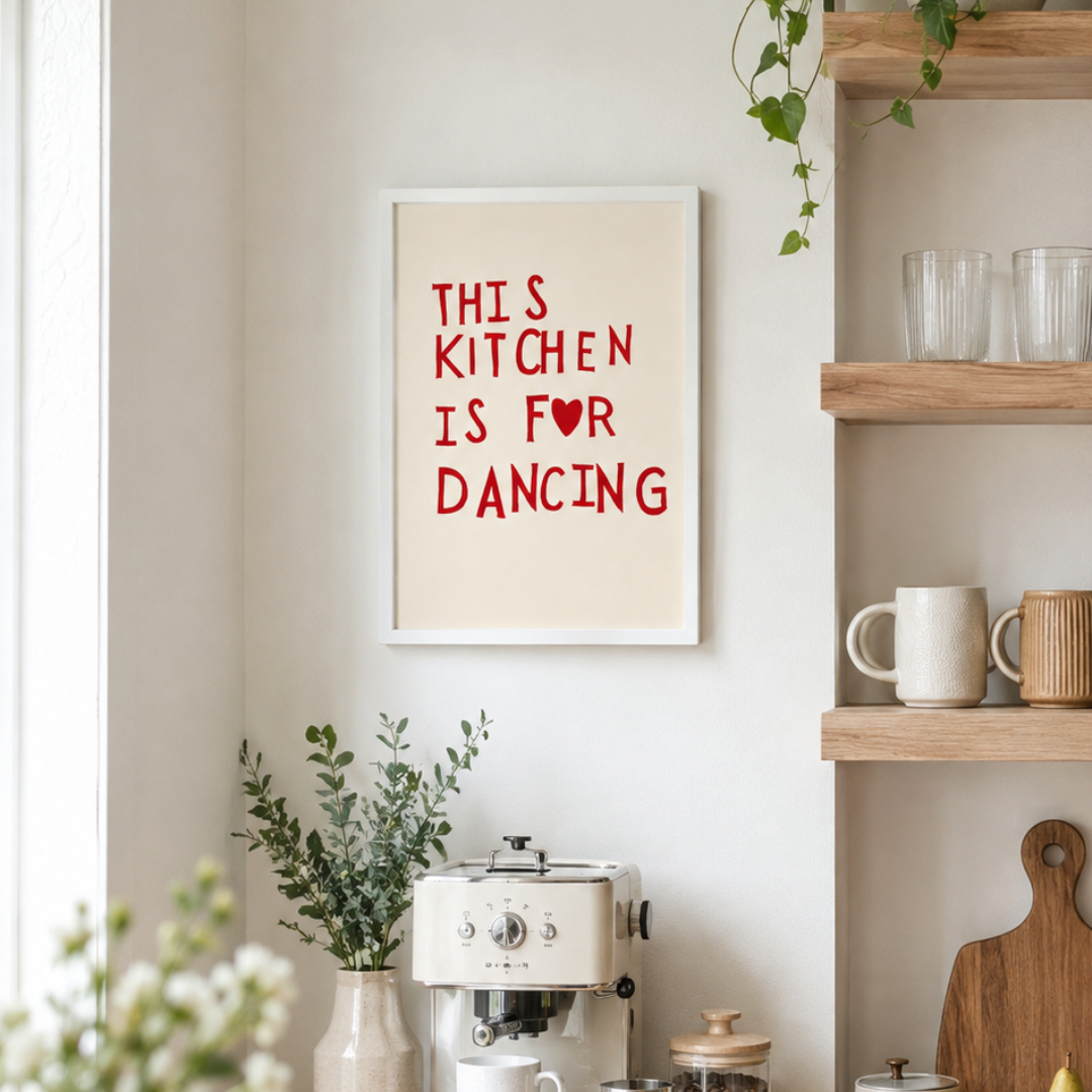 Minimalist Heart "This Kitchen Is For Dancing" Quote Print