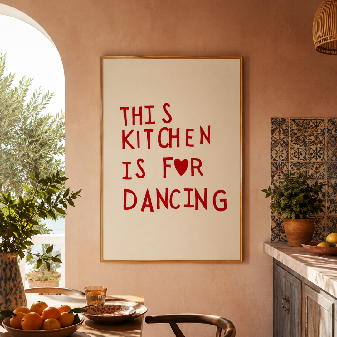 Minimalist Heart "This Kitchen Is For Dancing" Quote Print