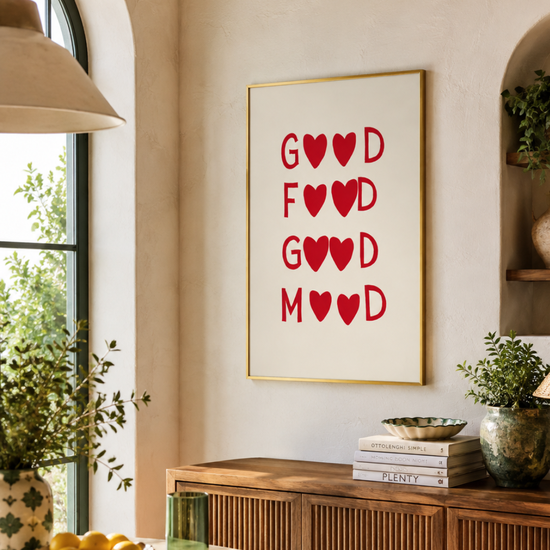 Good Food Good Mood Heart Typography Canvas Print
