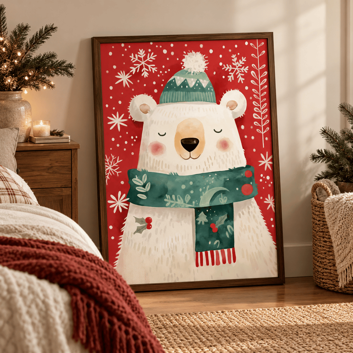 Cozy Christmas Polar Bear Canvas Print