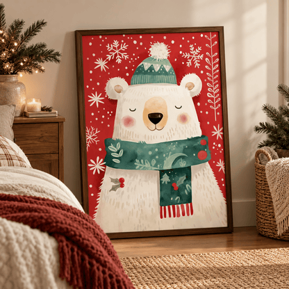 Cozy Christmas Polar Bear Canvas Print