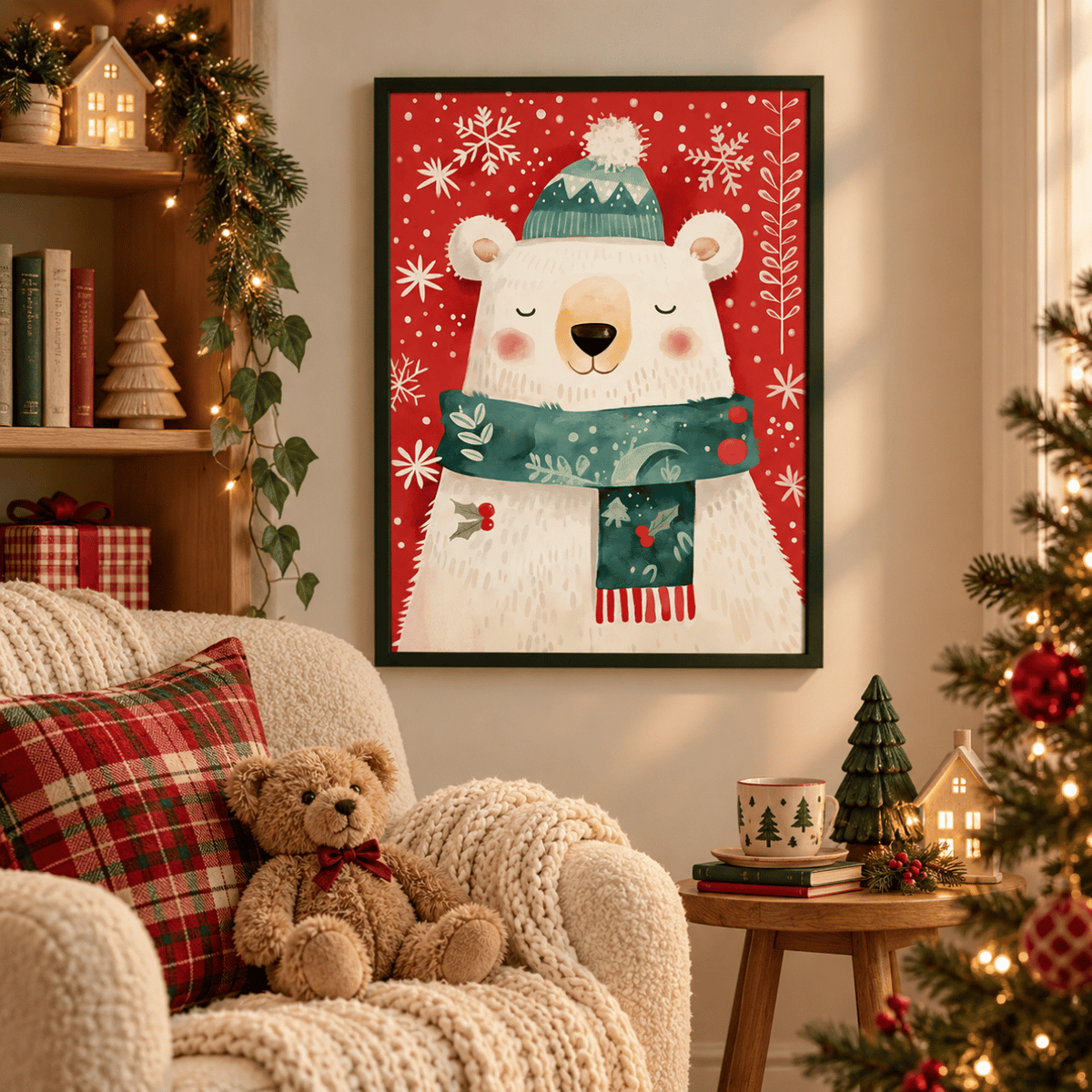 Cozy Christmas Polar Bear Canvas Print