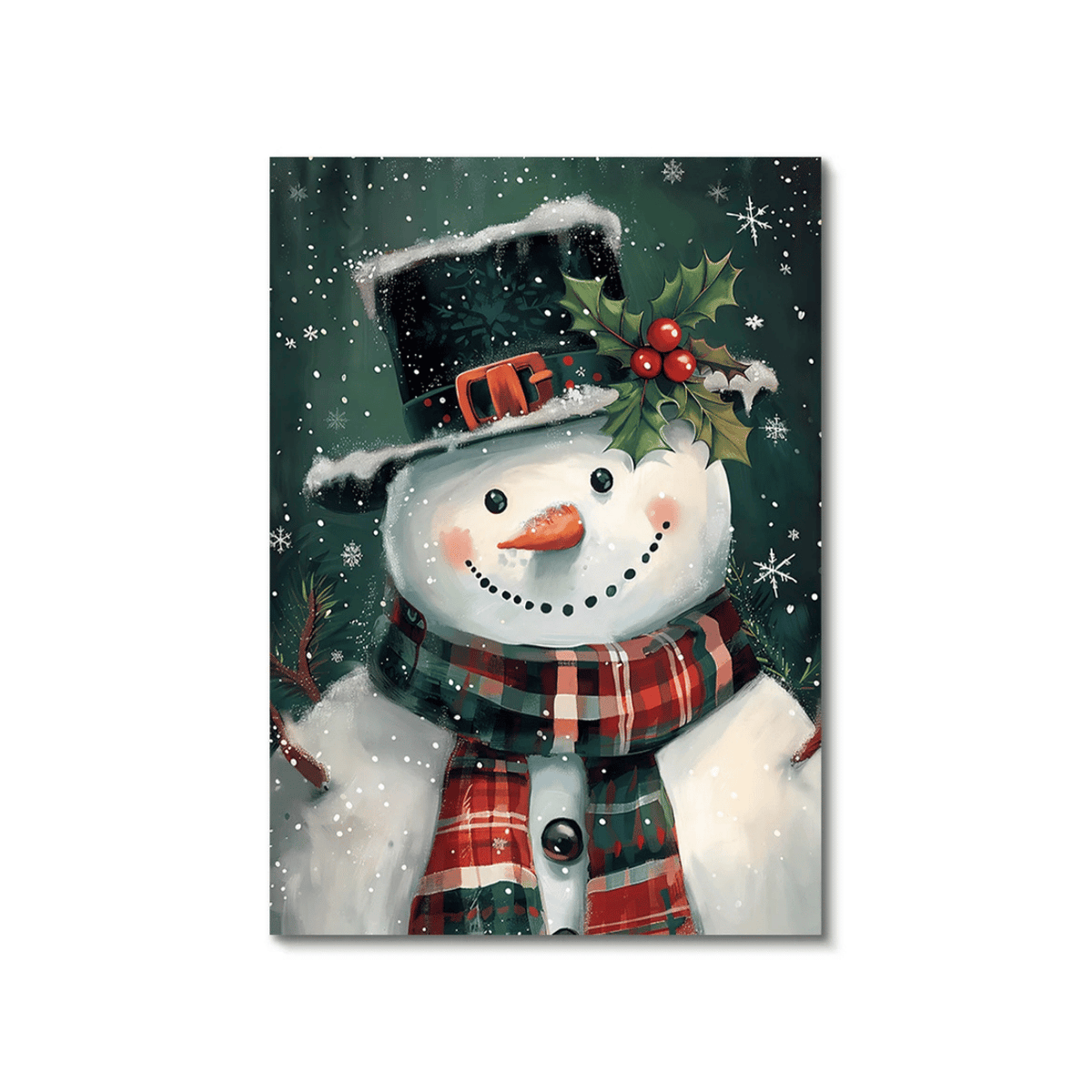 Holly Top Hat Festive Snowman Canvas Print
