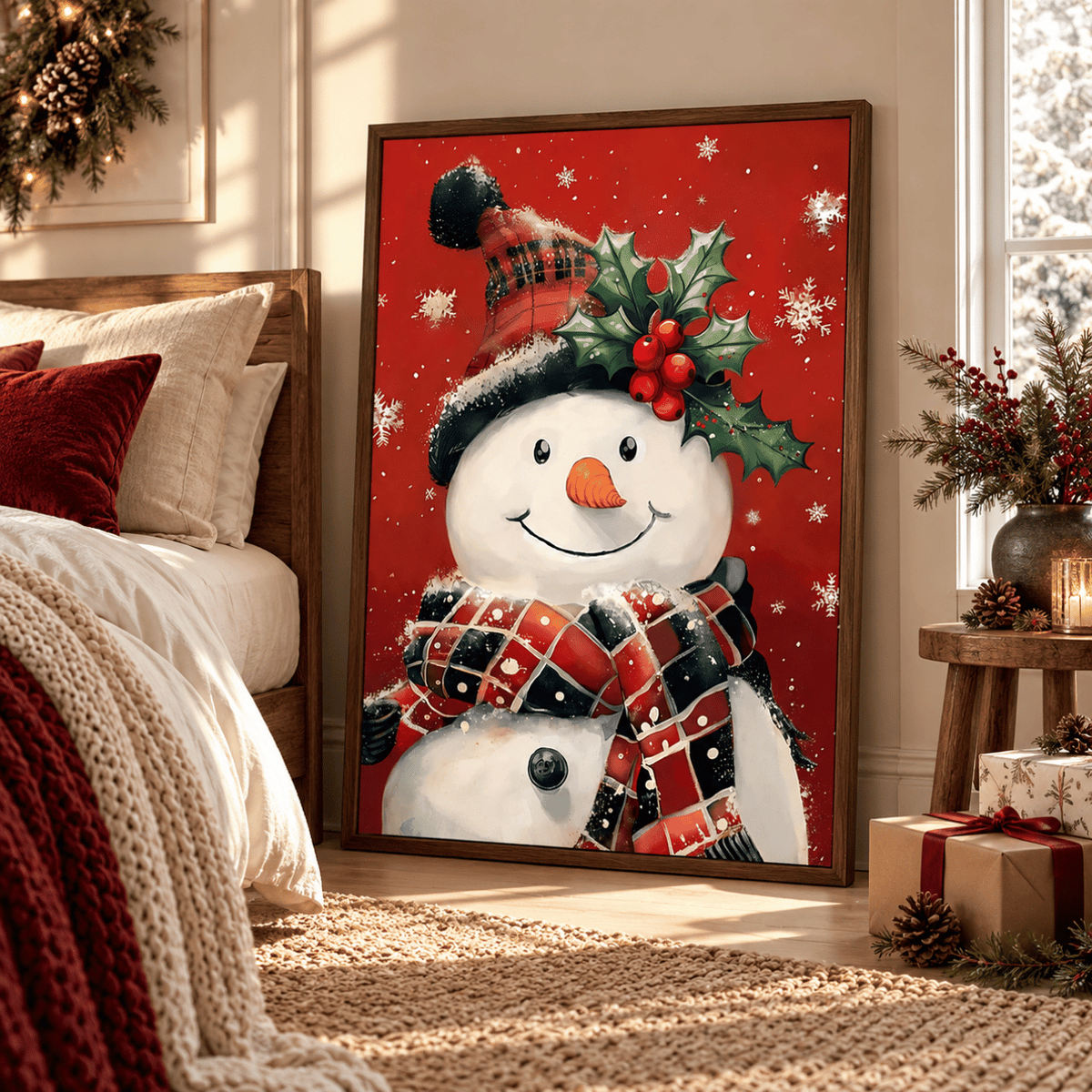 Holly Jolly Snowman Canvas Print