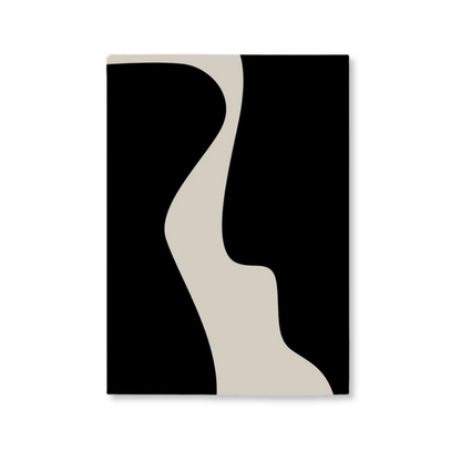 An abstract canvas wall art print featuring a minimalist black and beige design, shown against a plain white background.
