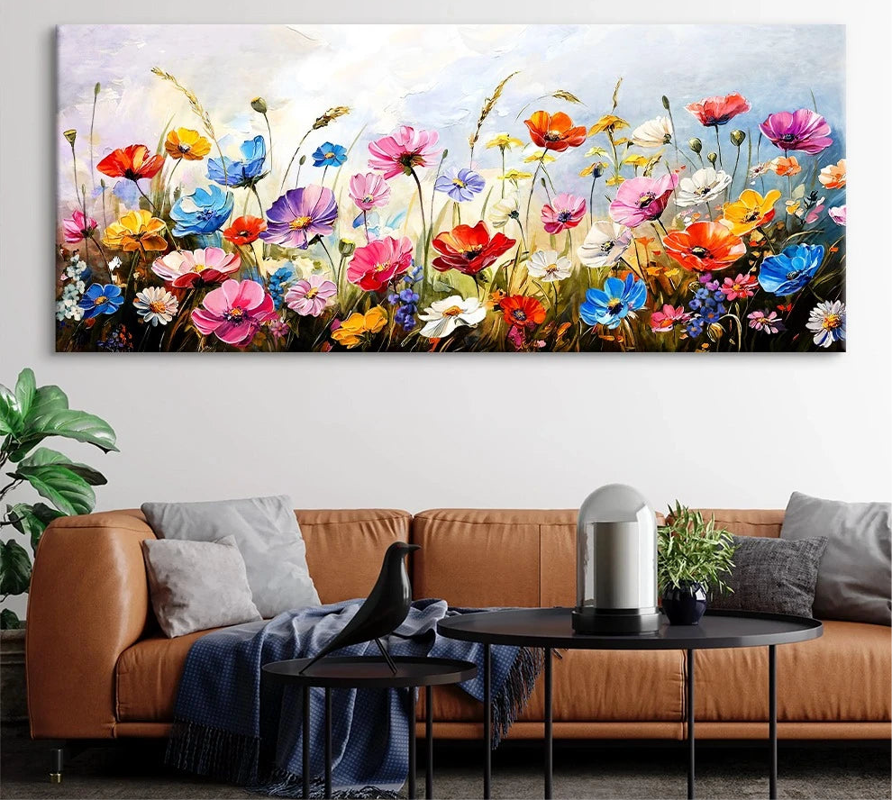 Colorful Flower Field Botanical Canvas Print - Set Of 3