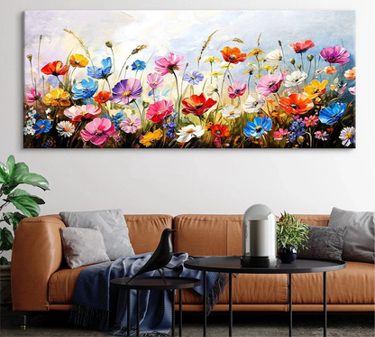 Colorful Flower Field Botanical Canvas Print - Set Of 3