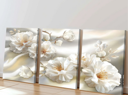 Three-piece abstract floral canvas wall art set