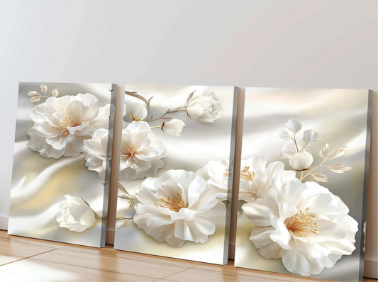 Three-piece abstract floral canvas wall art set