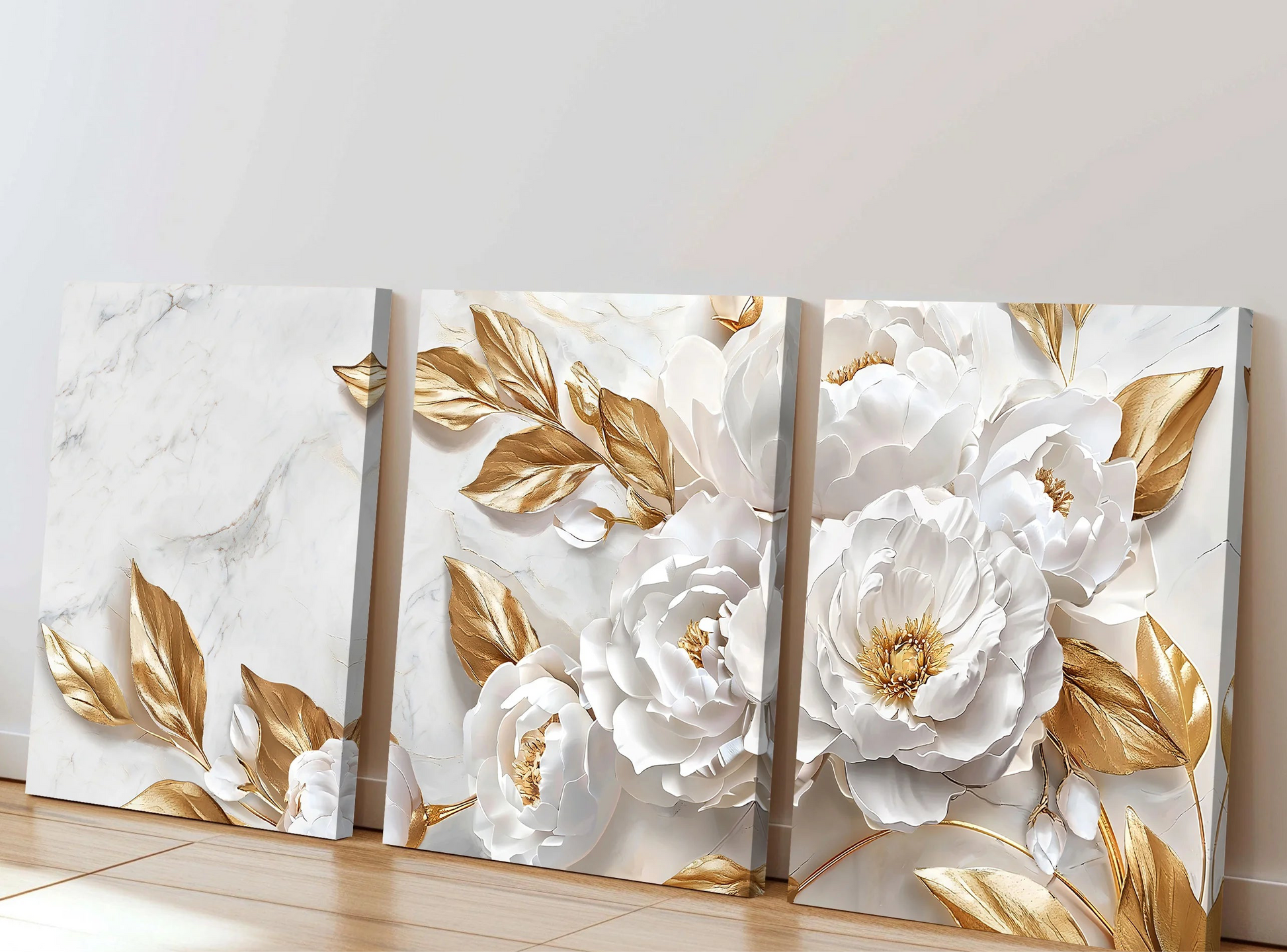 White flowering tree with gold accents modern landscape canvas