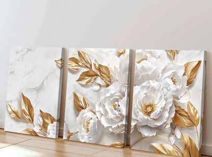 White flowering tree with gold accents modern landscape canvas