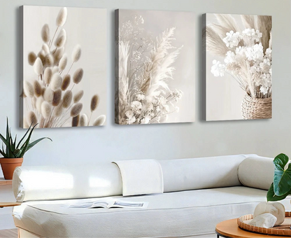 Beige floral bohemian botanical landscape canvas wall art