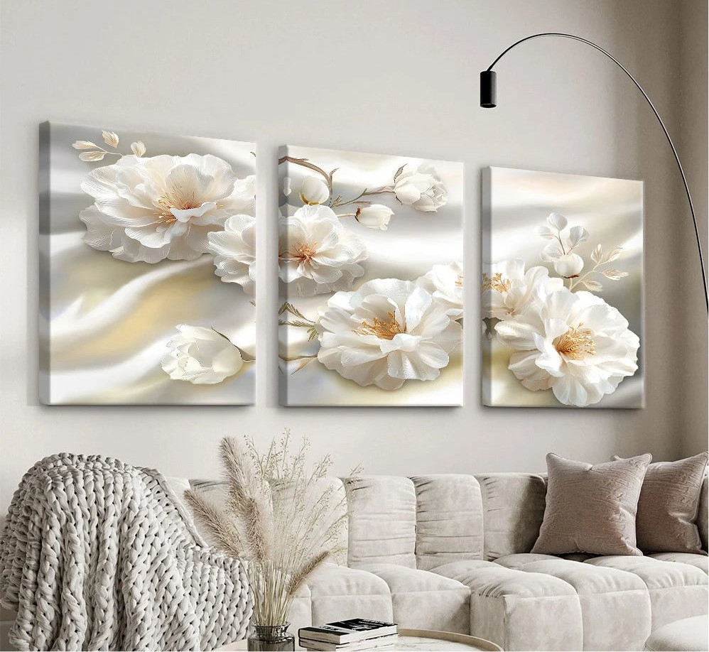 Three-piece abstract floral canvas wall art set