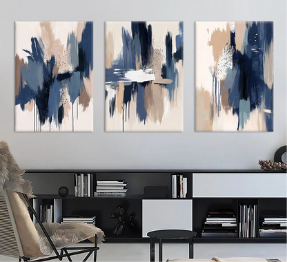 Nordic Ink Abstract Blue & White Canvas - Set Of 3