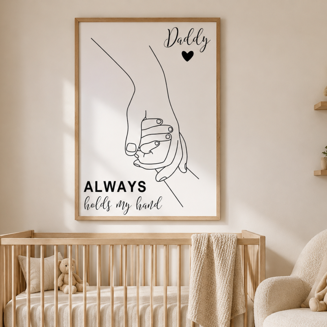 Daddy Always Holds My Hand Line Art Canvas Print