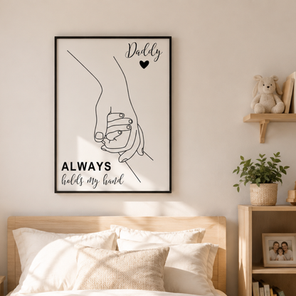 Daddy Always Holds My Hand Line Art Canvas Print
