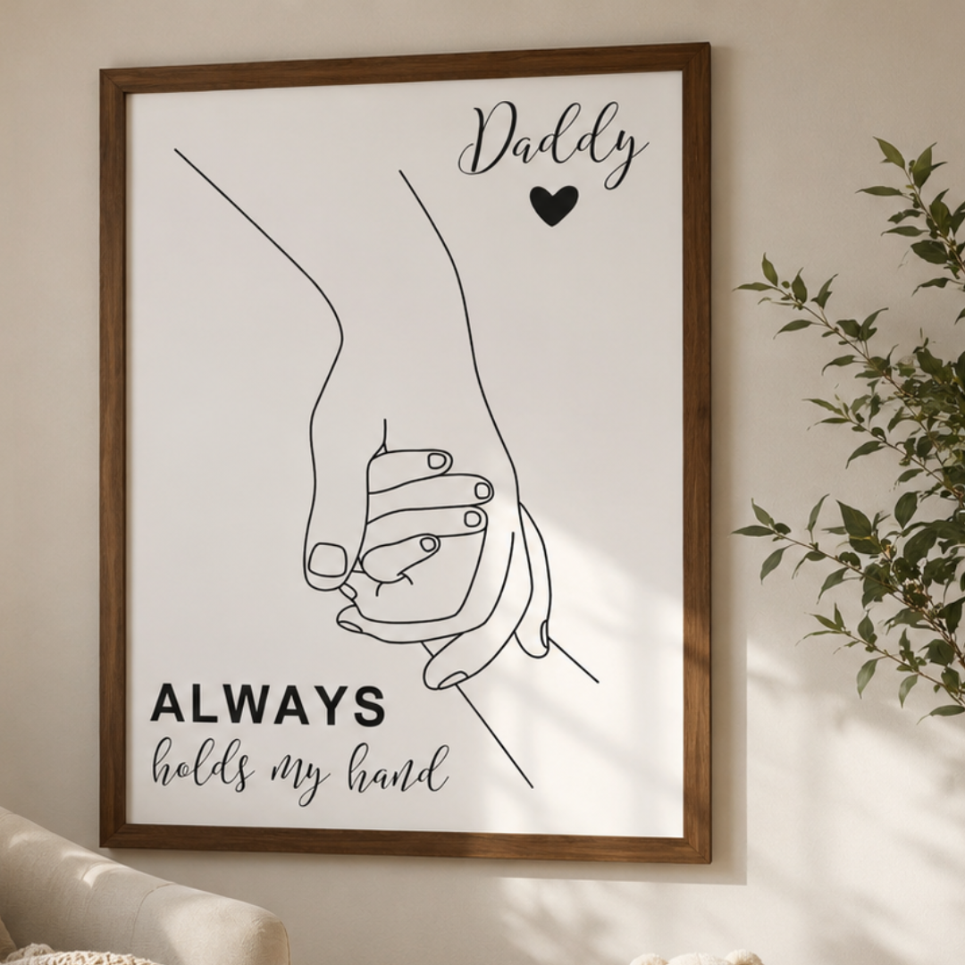 Daddy Always Holds My Hand Line Art Canvas Print