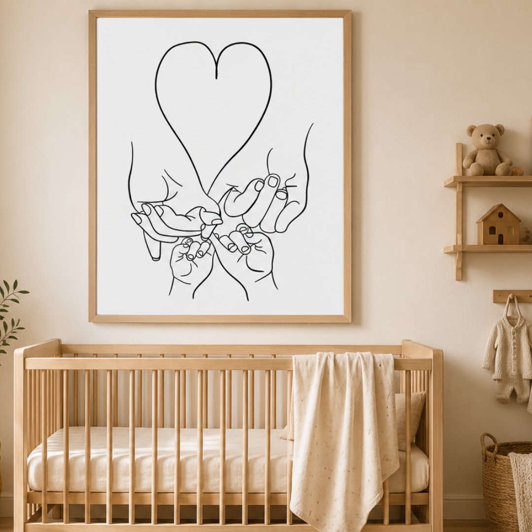 Bound by Love Family Hands Line Art Canvas Print