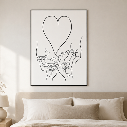 Bound by Love Family Hands Line Art Canvas Print