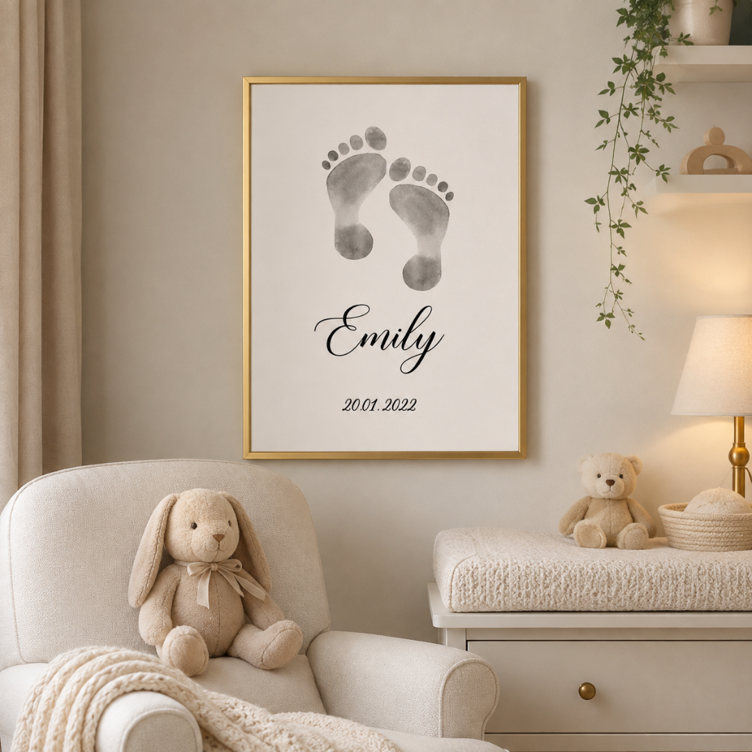 Personalised Baby Footprint Name & Date Canvas Print