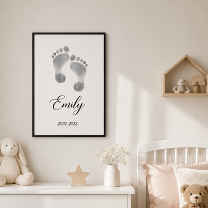 Personalised Baby Footprint Name & Date Canvas Print