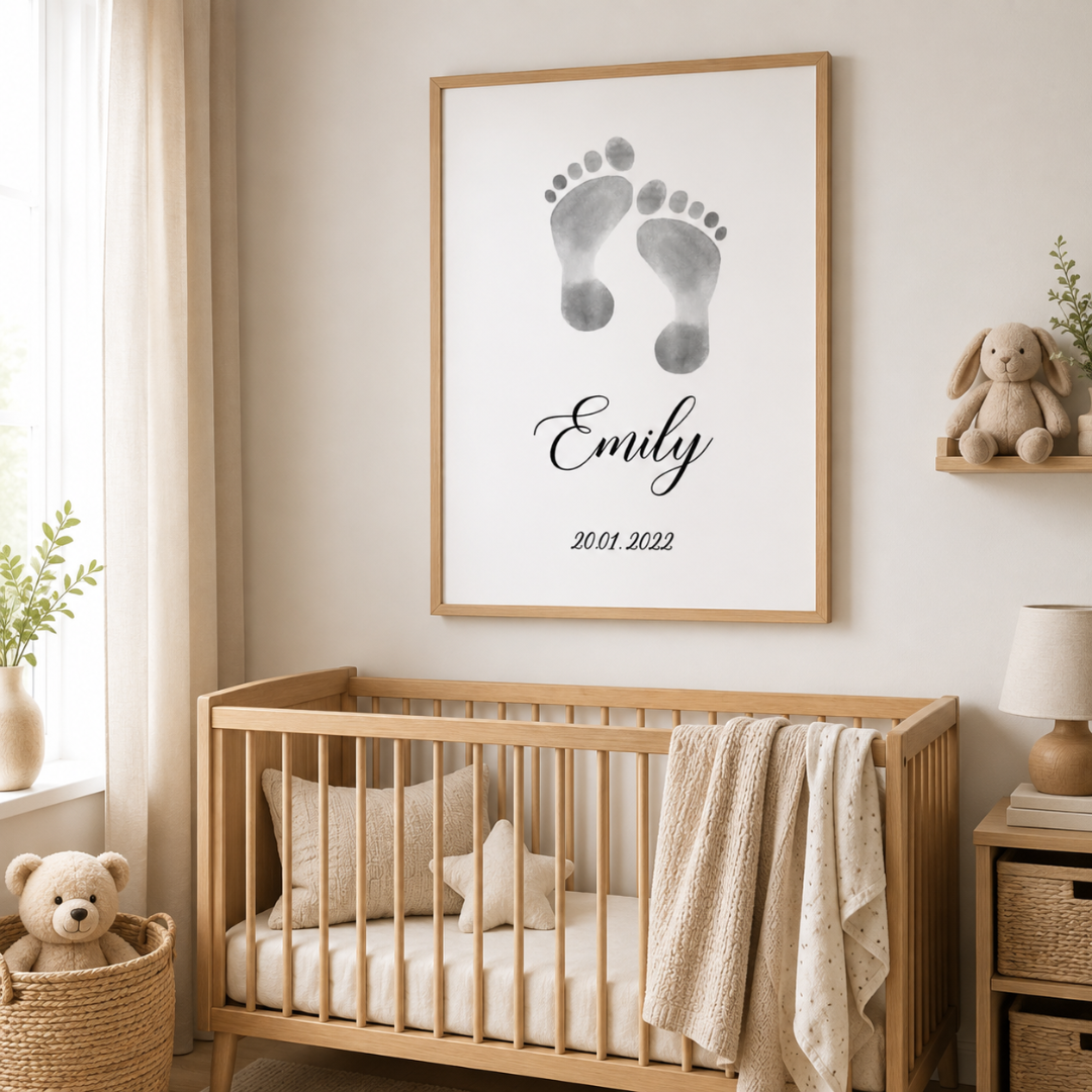 Personalised Baby Footprint Name & Date Canvas Print