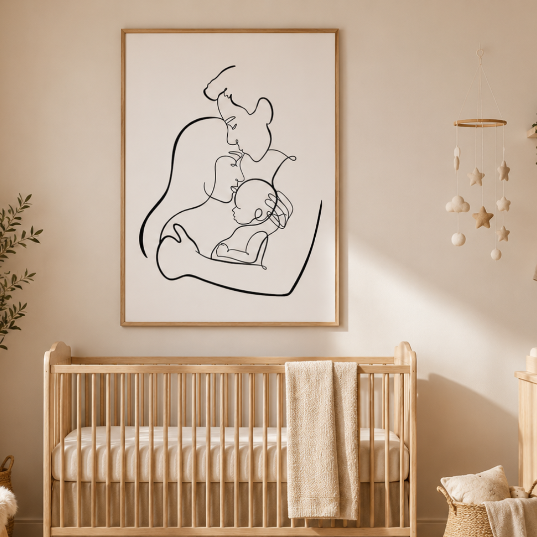 Our Little World Family Line Art Canvas Print