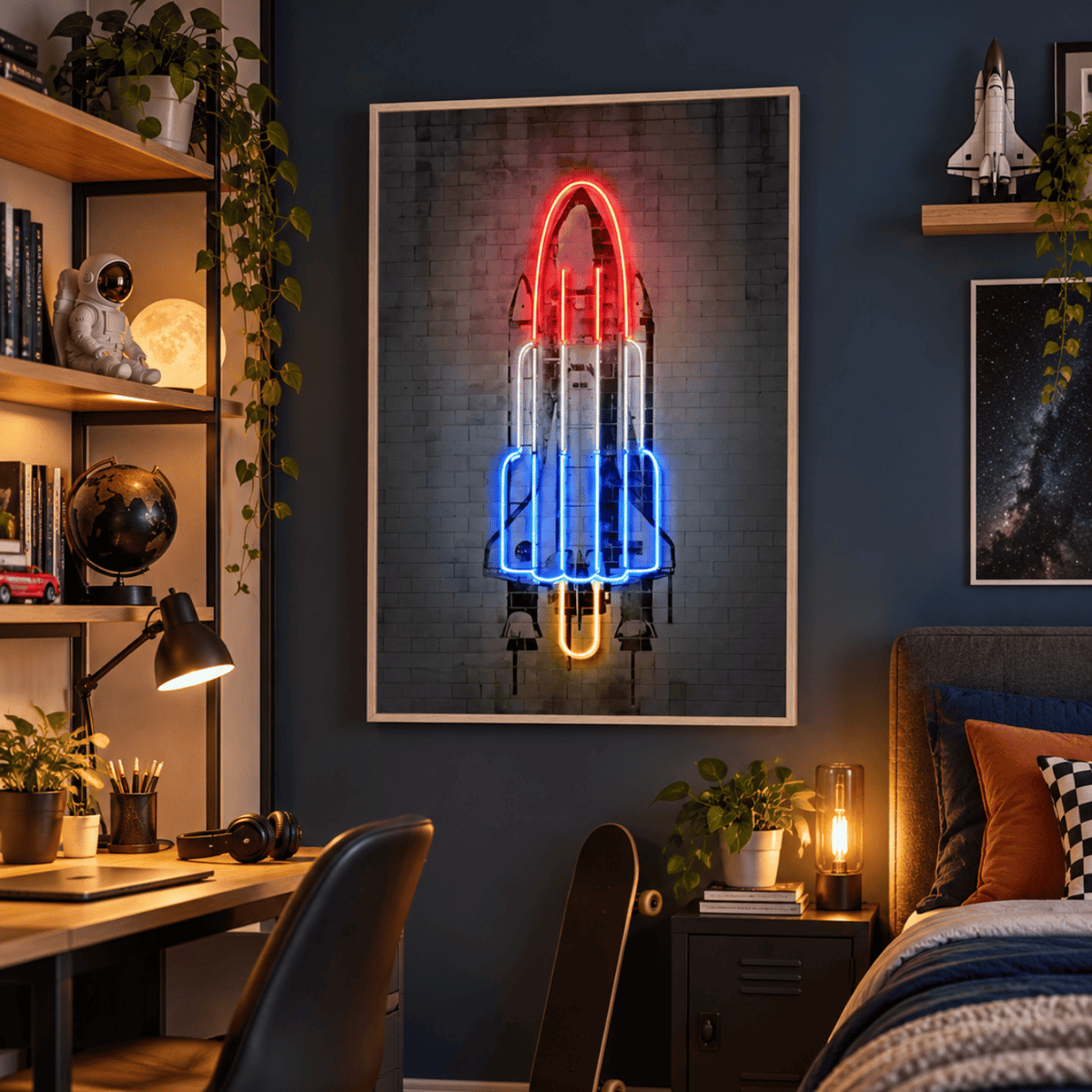 Neon Lift-Off Shuttle Canvas Print