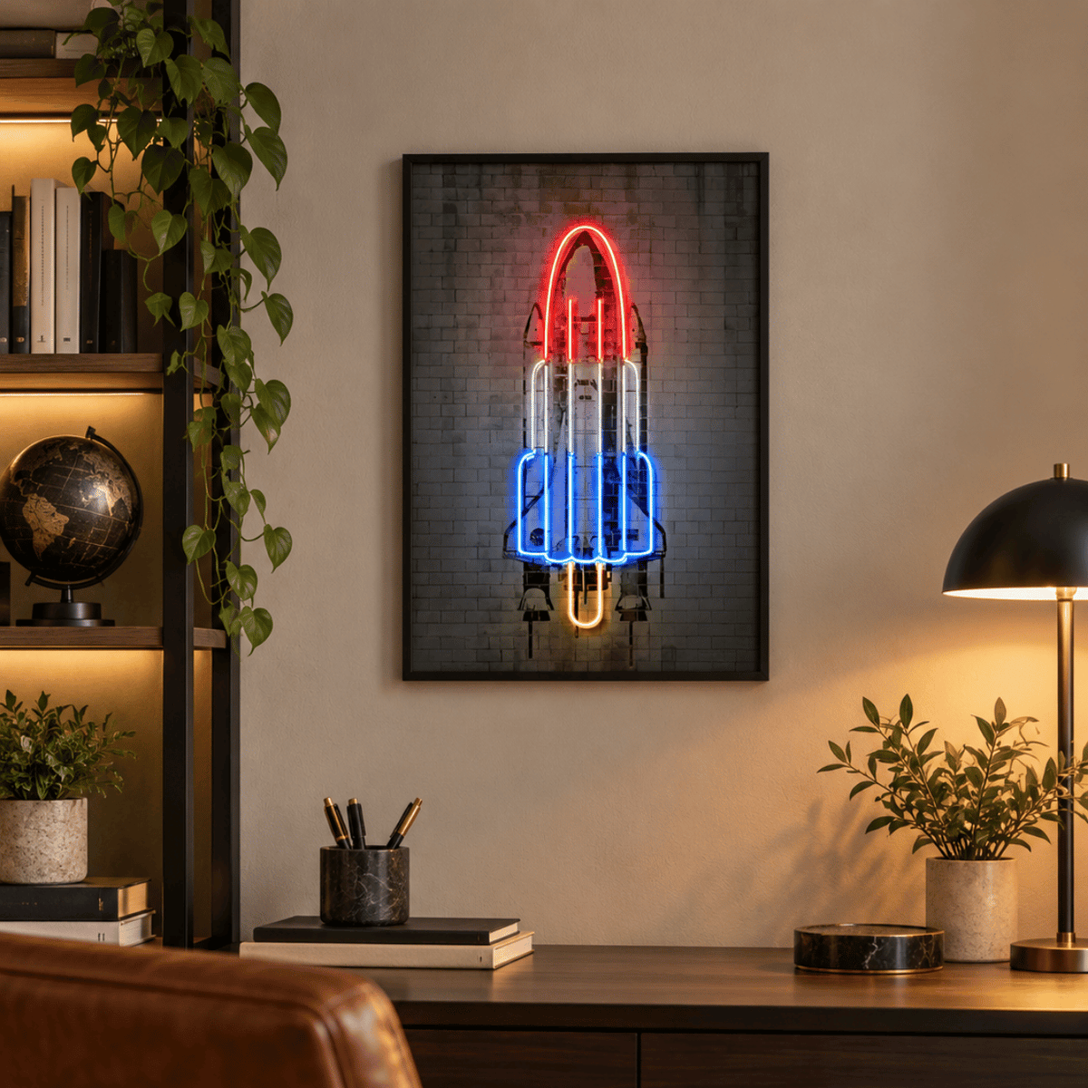 Neon Lift-Off Shuttle Canvas Print
