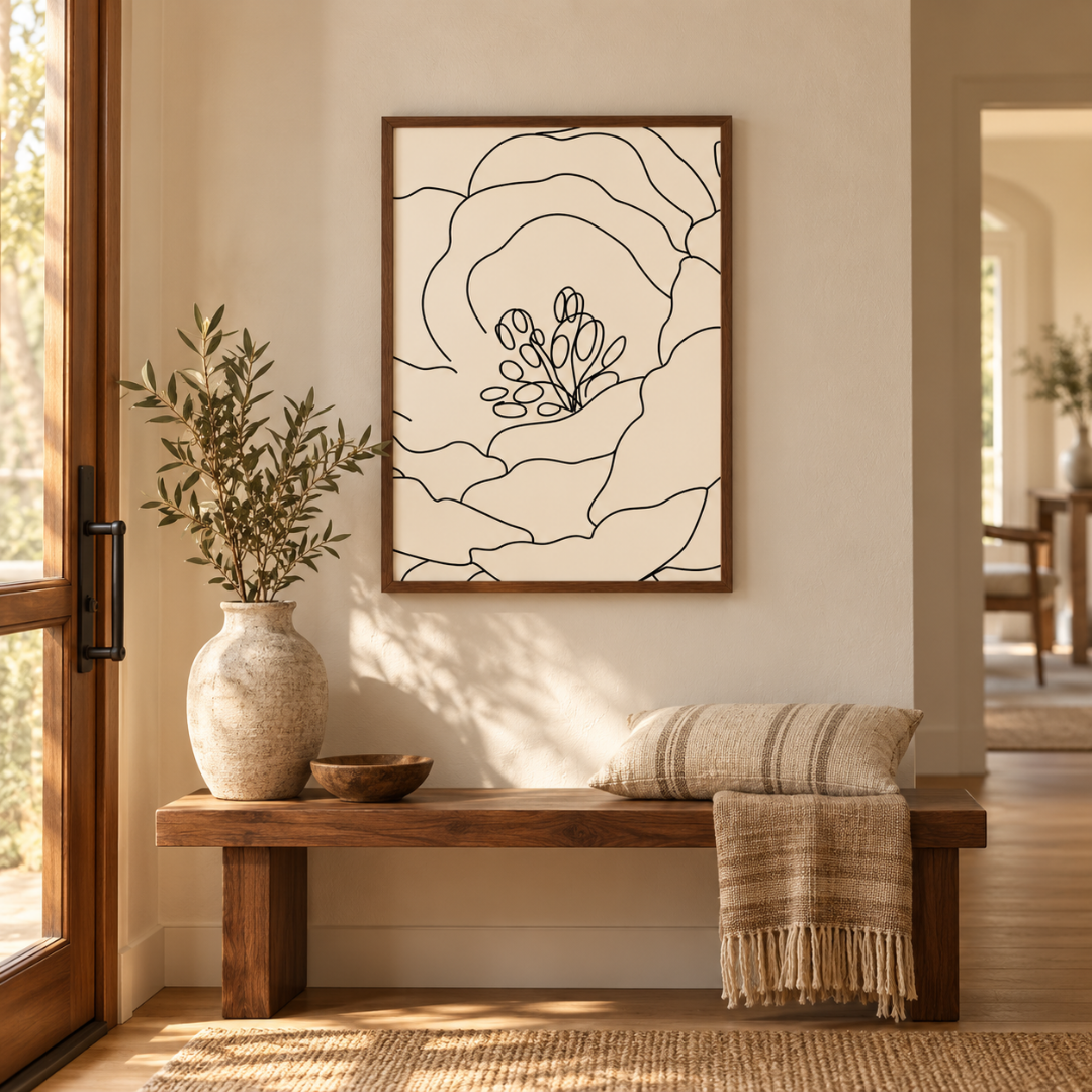 Open Bloom Line Art Canvas Print