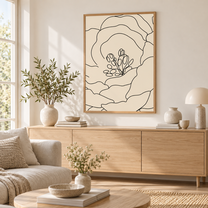 Open Bloom Line Art Canvas Print