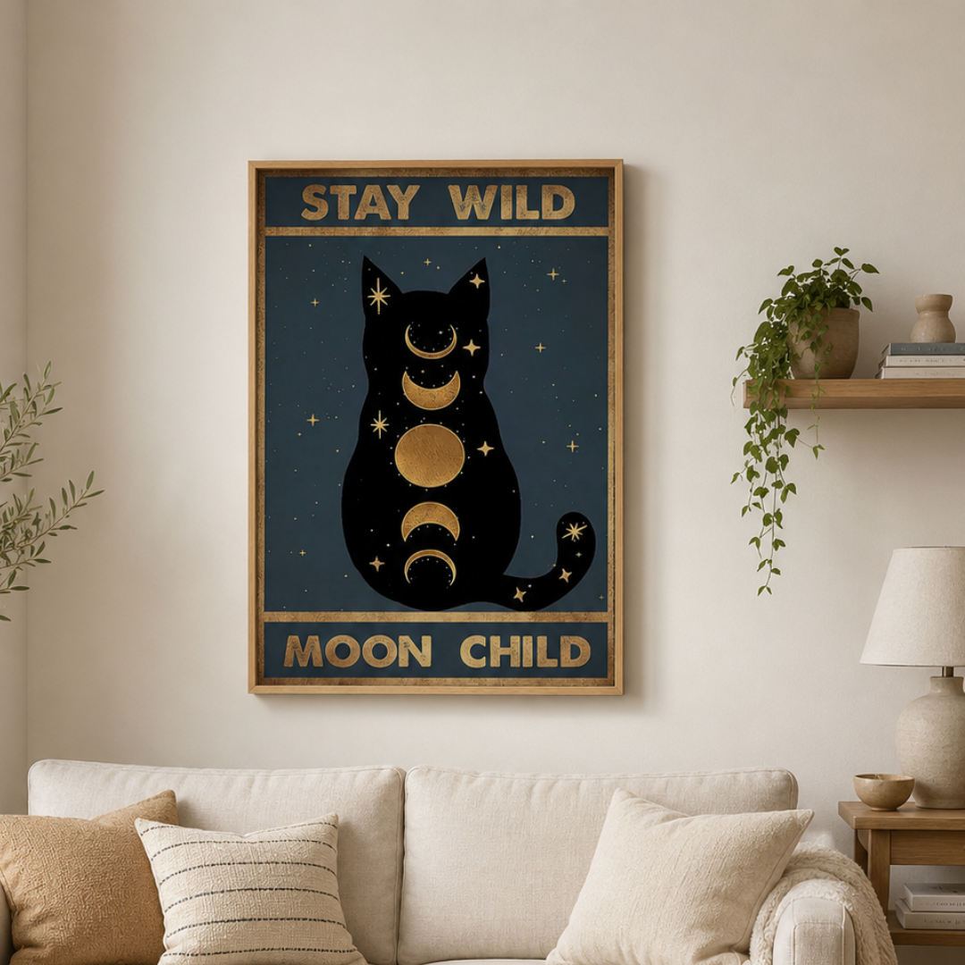 Stay Wild Moon Child Celestial Cat Canvas Print