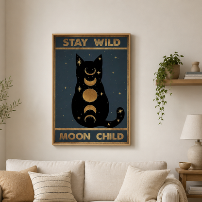 Stay Wild Moon Child Celestial Cat Canvas Print