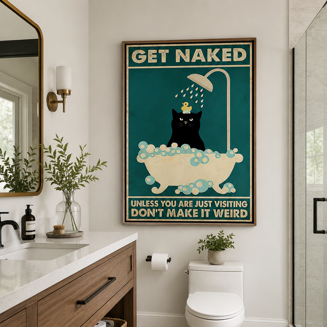 Get Naked Funny Cat Bathroom Canvas Print