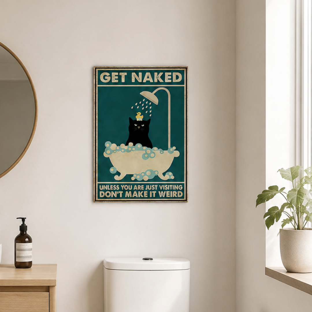 Get Naked Funny Cat Bathroom Canvas Print