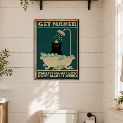 Get Naked Funny Cat Bathroom Canvas Print