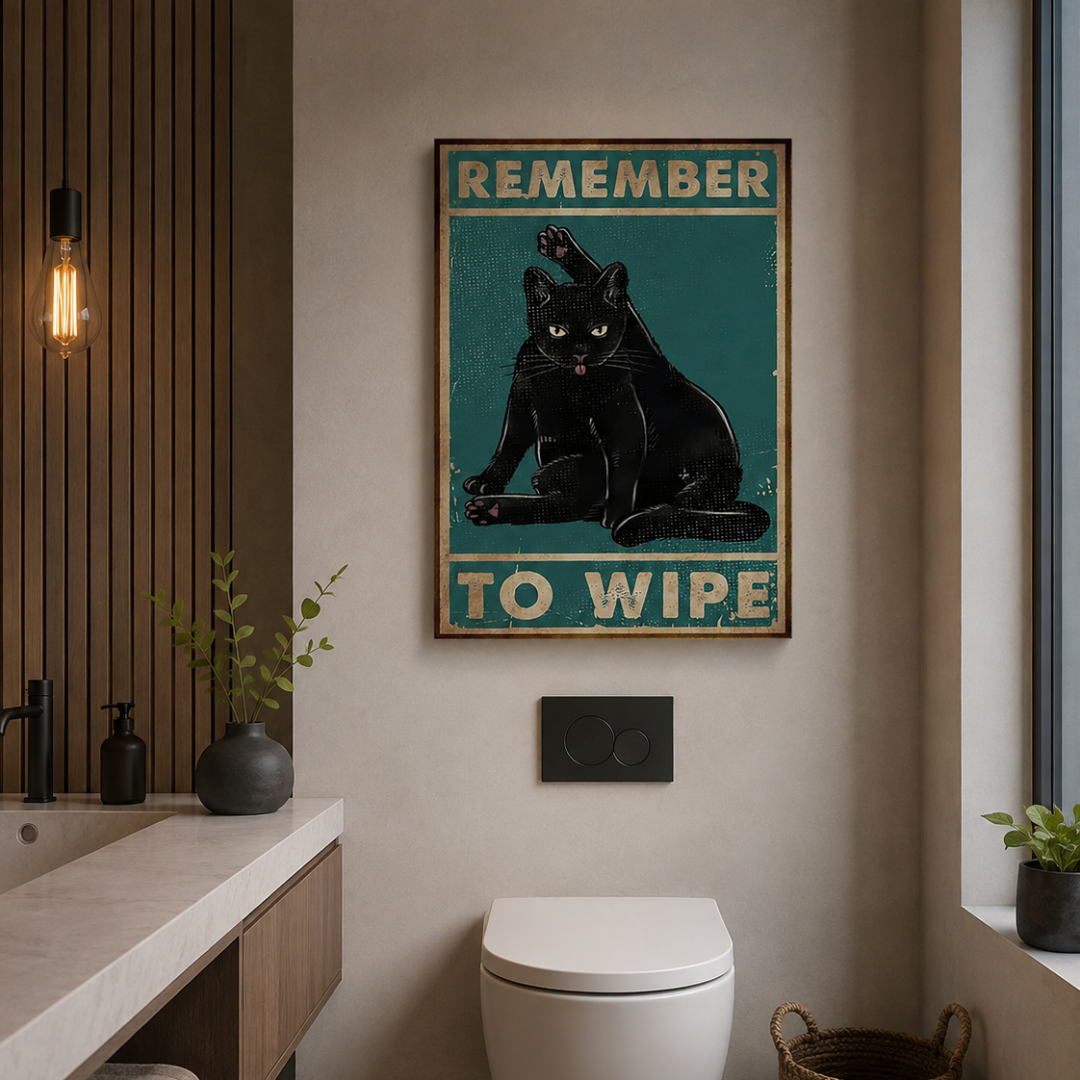 Remember To Wipe Black Cat Canvas Print