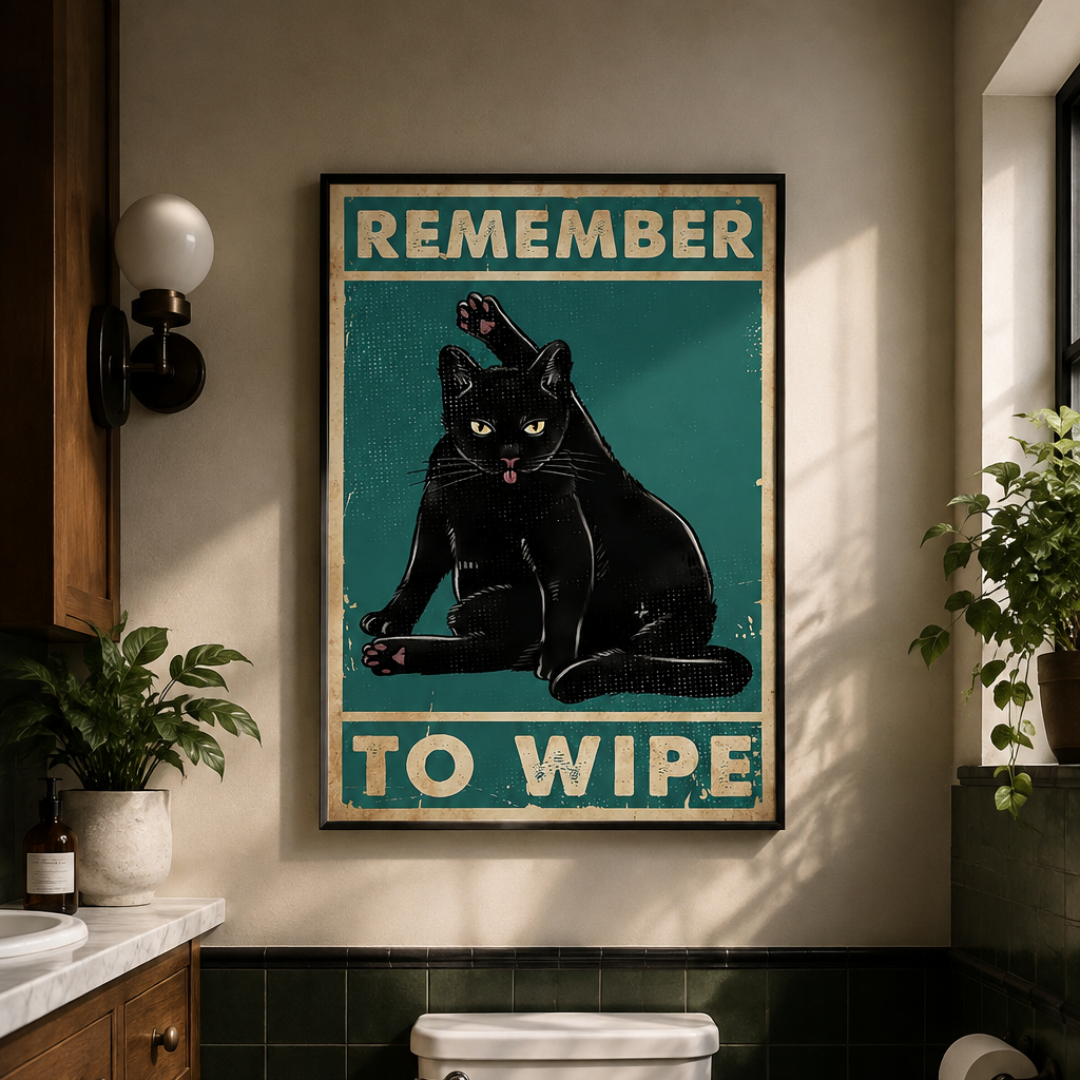 Remember To Wipe Black Cat Canvas Print