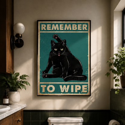 Remember To Wipe Black Cat Canvas Print